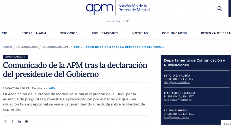Comunicado de la APM tras la declaración del presidente del Gobierno